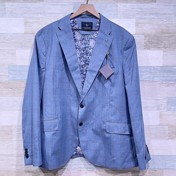 TailorByrd Shadow Plaid Sport Coat Blue Jay Modern Fit Mens 48R 48 Regular - Picture 1 of 9